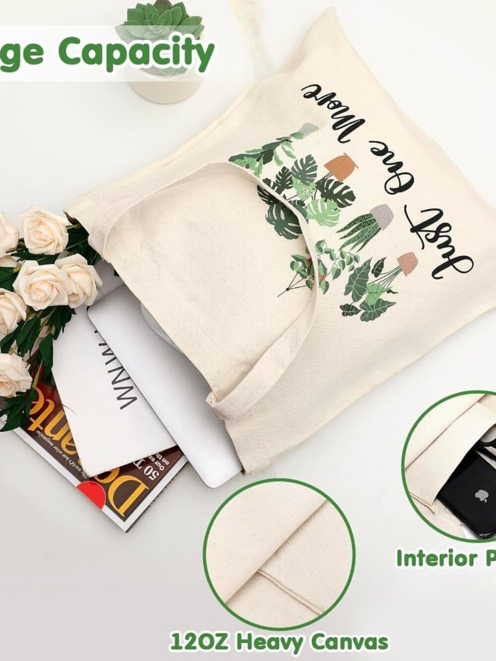 Plant Lover Gifts for Women, Plant Lady Tote Bag 16oz Just One More Iced Coffee - Picture 8 of 9